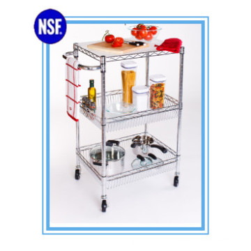 Adjustable Chrome Kitchen Metal Storage Trolley -New (TR7535120B3CW)